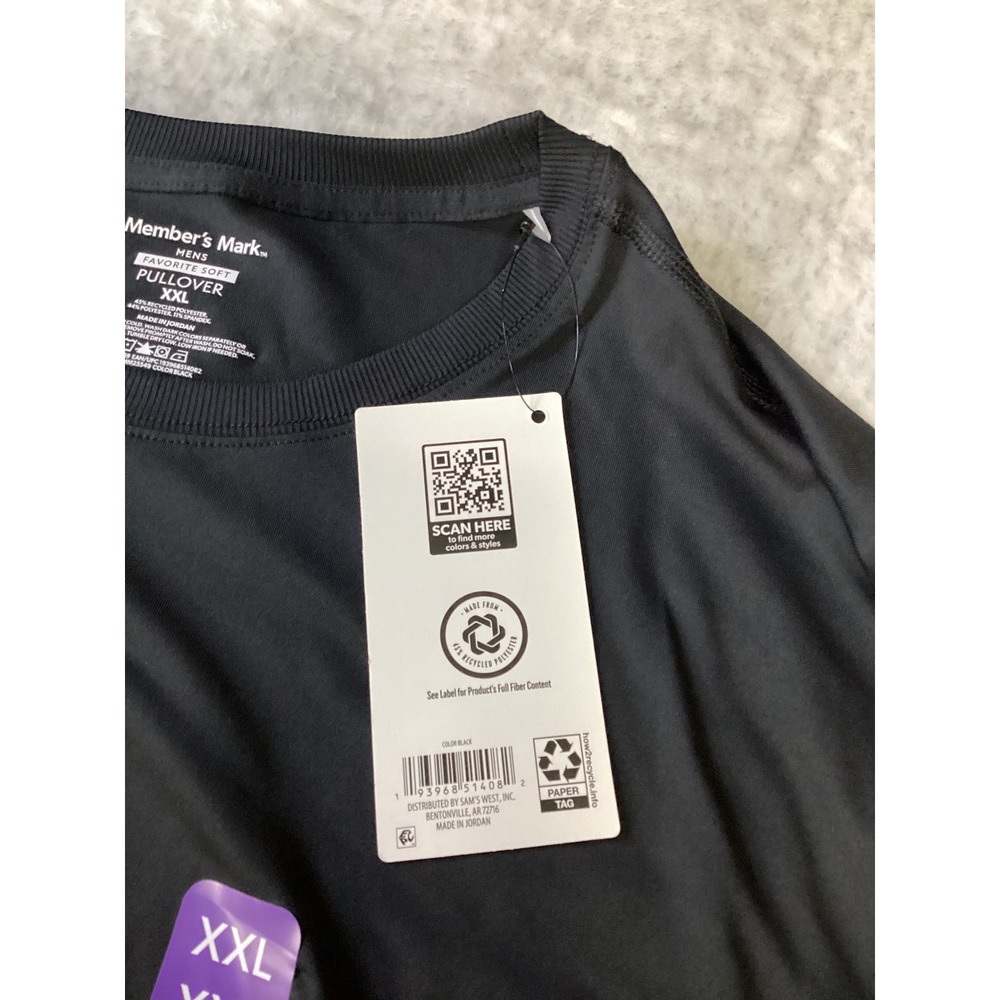 Members Mark Mens Favorite Soft Pullover Black XXL MM25549 Long Sleeve Pocket - Picture 5 of 5